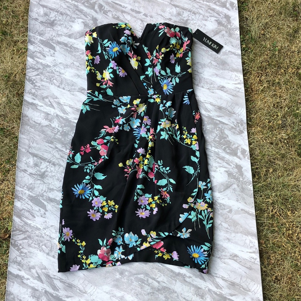Yumi Kim Floral Silk Strapless Dress NWT